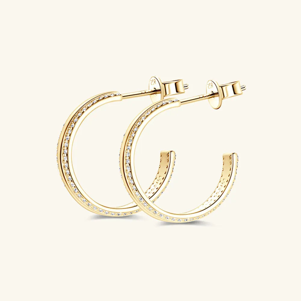 Women's Sterling Silver 925 Inlaid Moissanite C-Hoop Earrings
