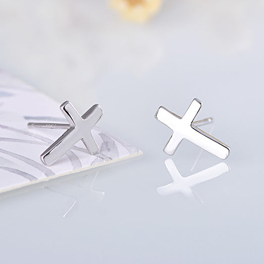 Women's Sterling Silver S925 Cross Stud Earrings