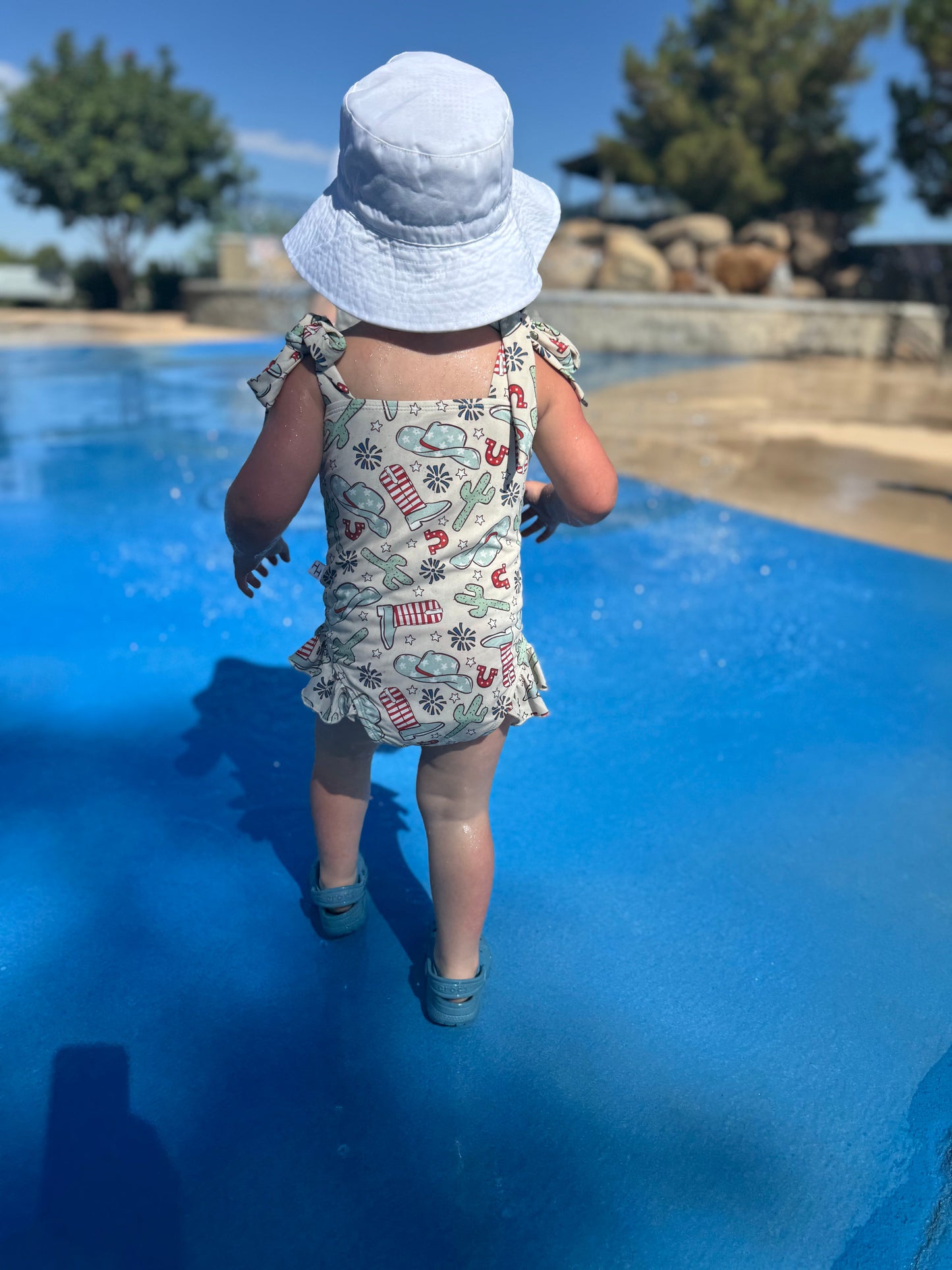 Girls American Rodeo Print One-Piece Swimsuit