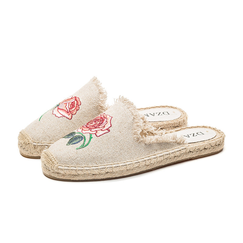 Women's Cute Embroidered Slip-On Open Heel Espadrilles/Shoes