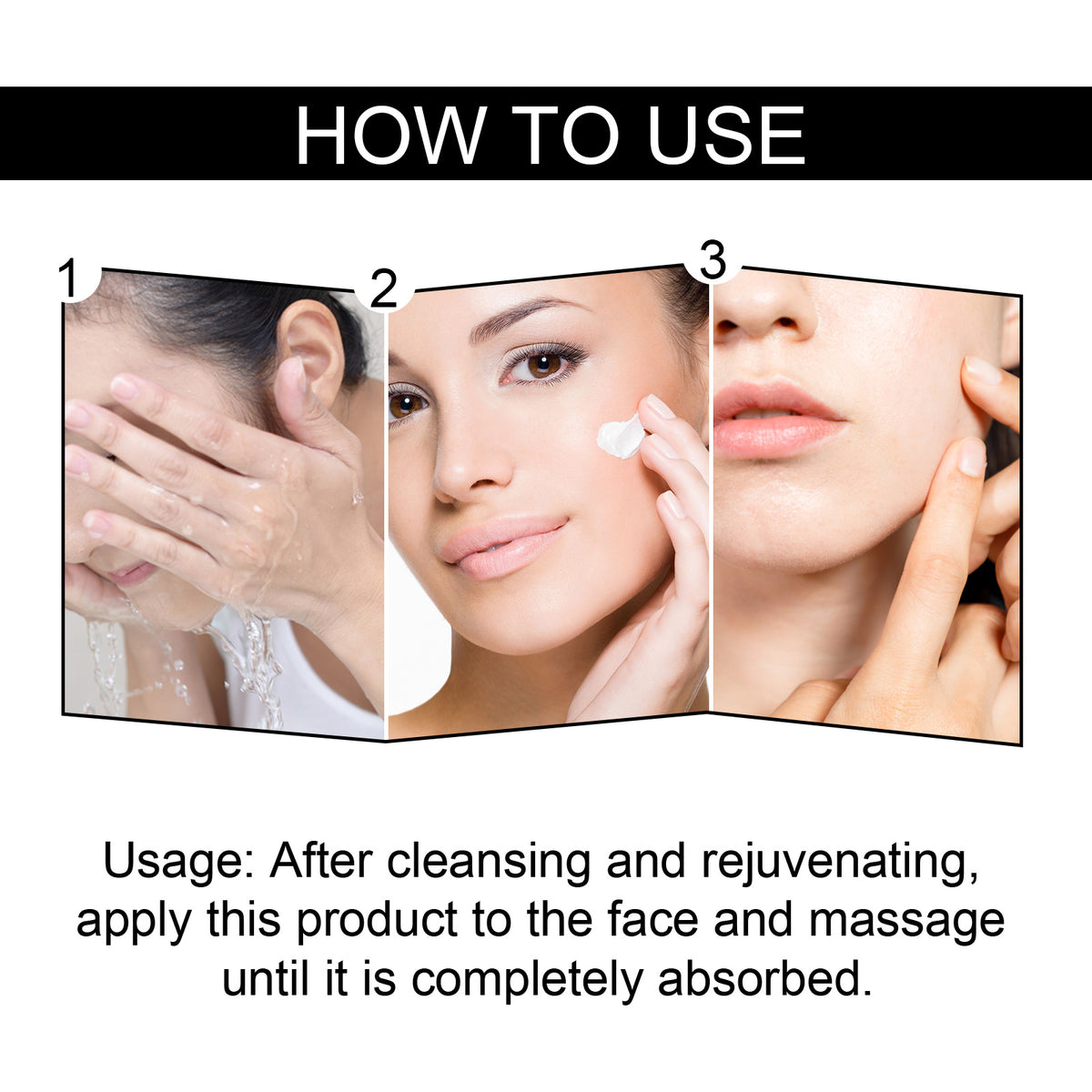 a collage of a woman applying cream on her face