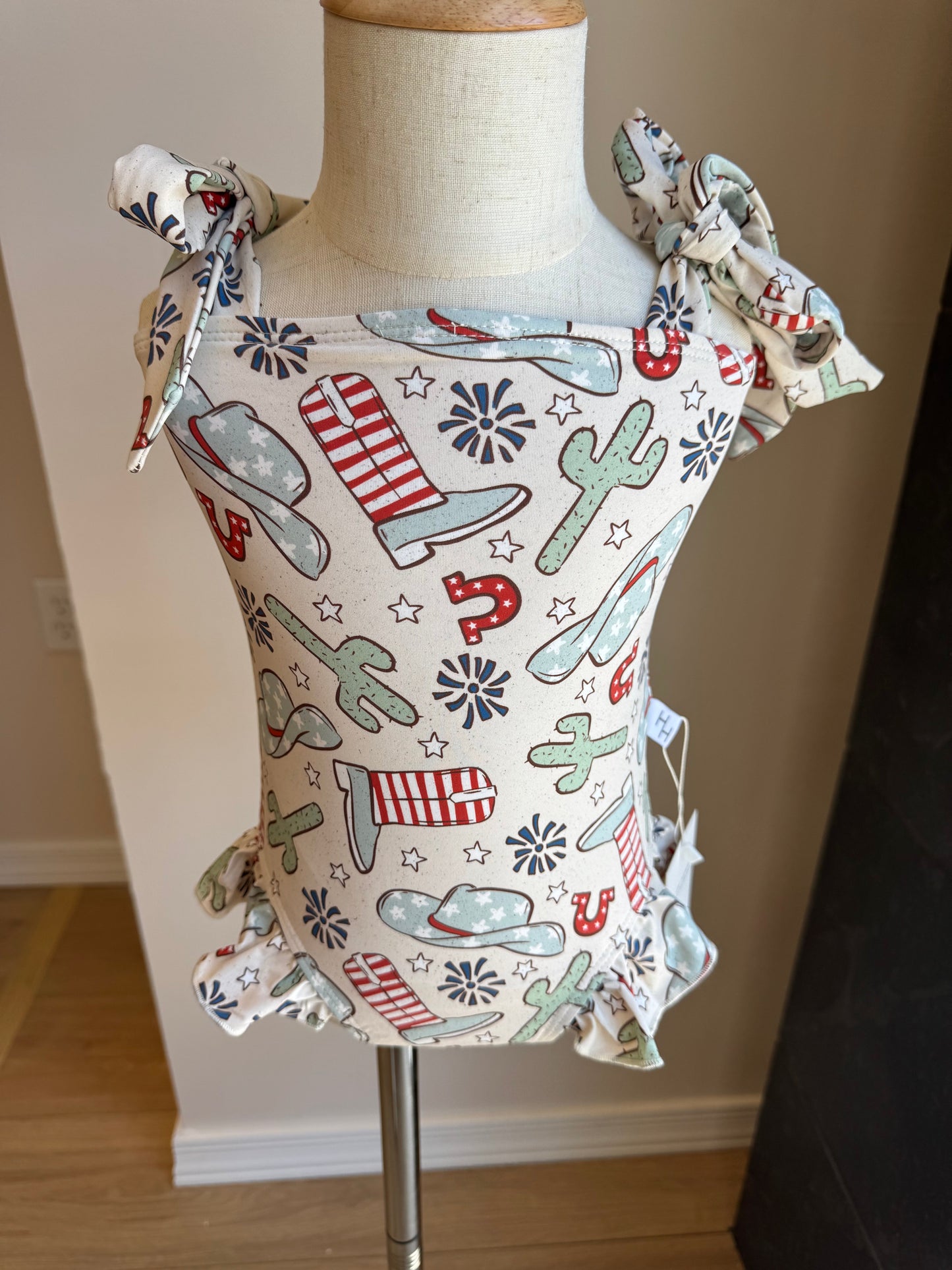 Girls American Rodeo Print One-Piece Swimsuit