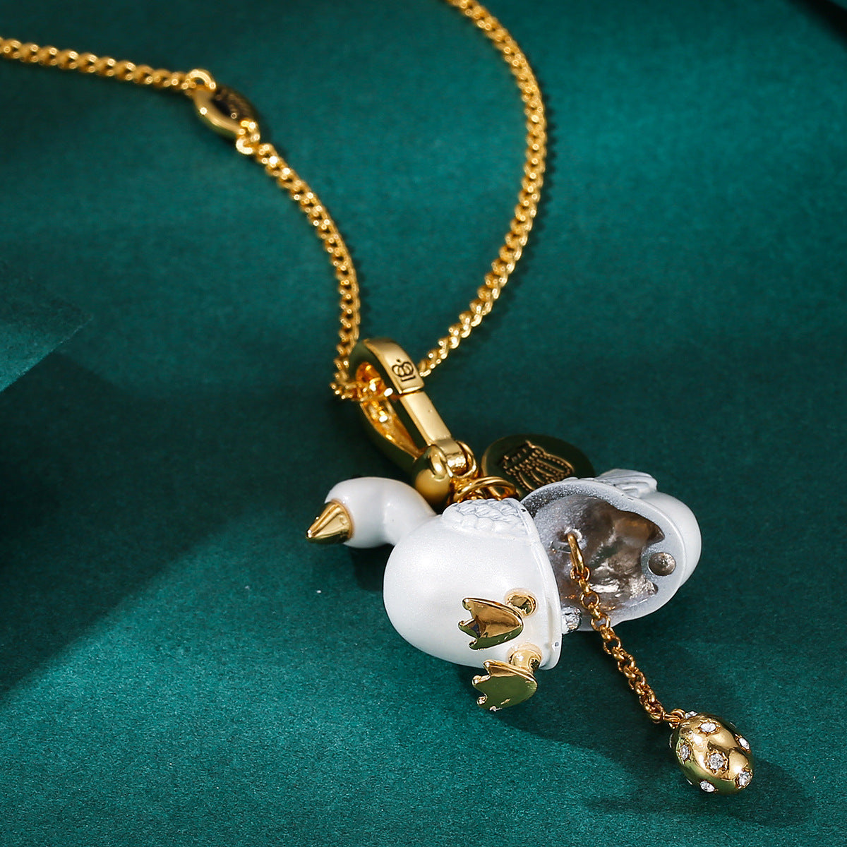 Women's Enamel Swan Goose Pendant Necklace