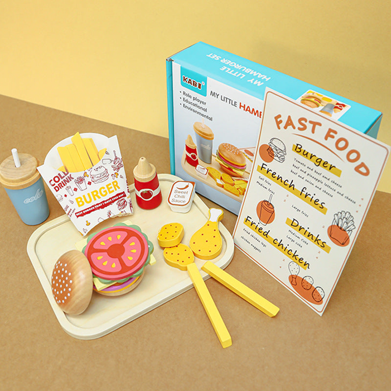 Children's Wooden Puzzle Burger French Fries Sandwich Toy