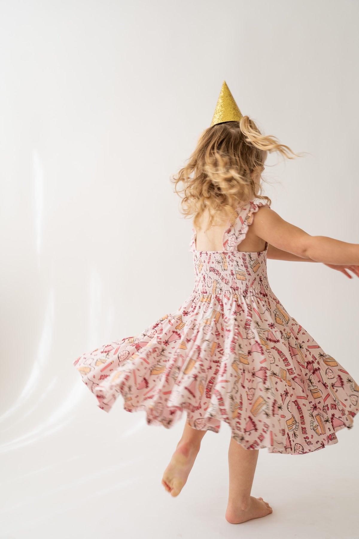 Girl's Birthday Print A-Line Shirred Dress