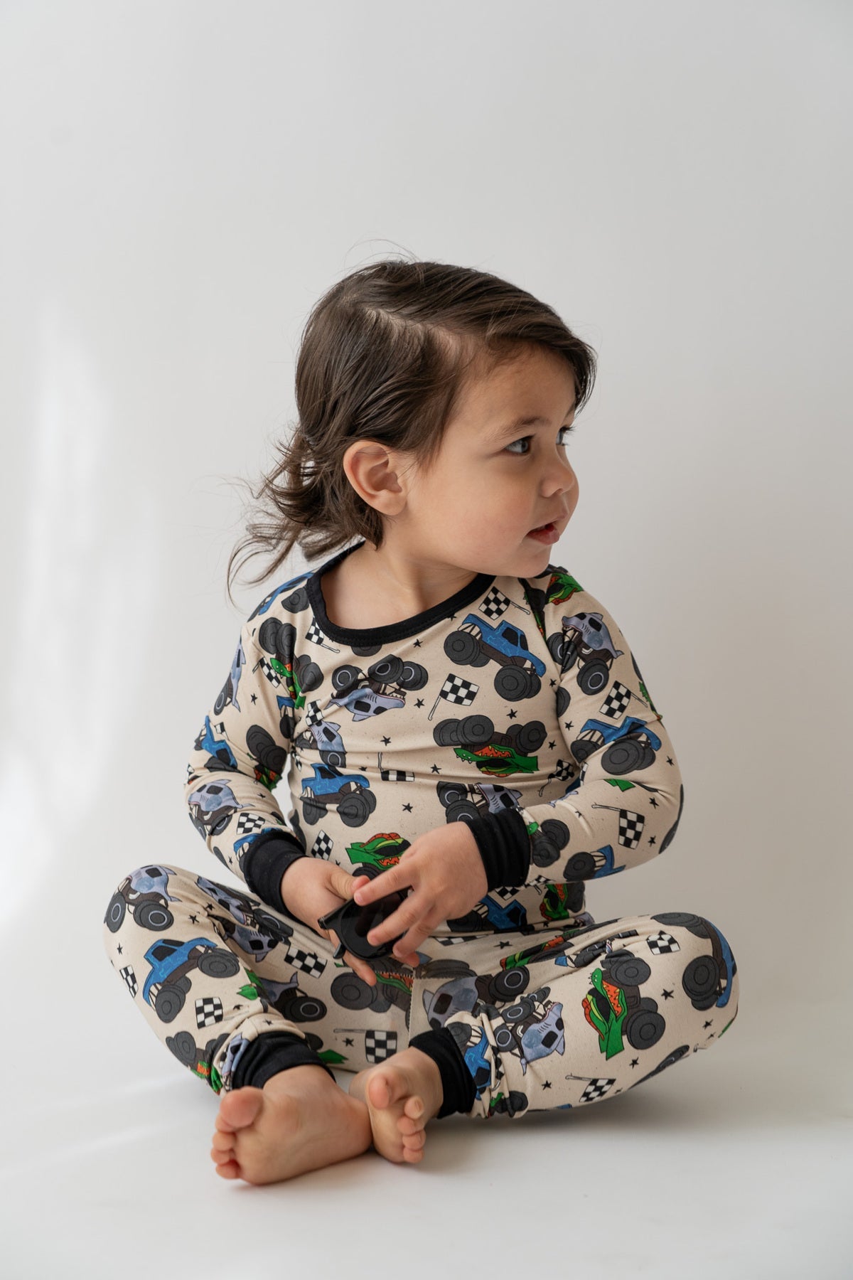 Boy's Bamboo Monster Truck Print 2-piece PJ Set