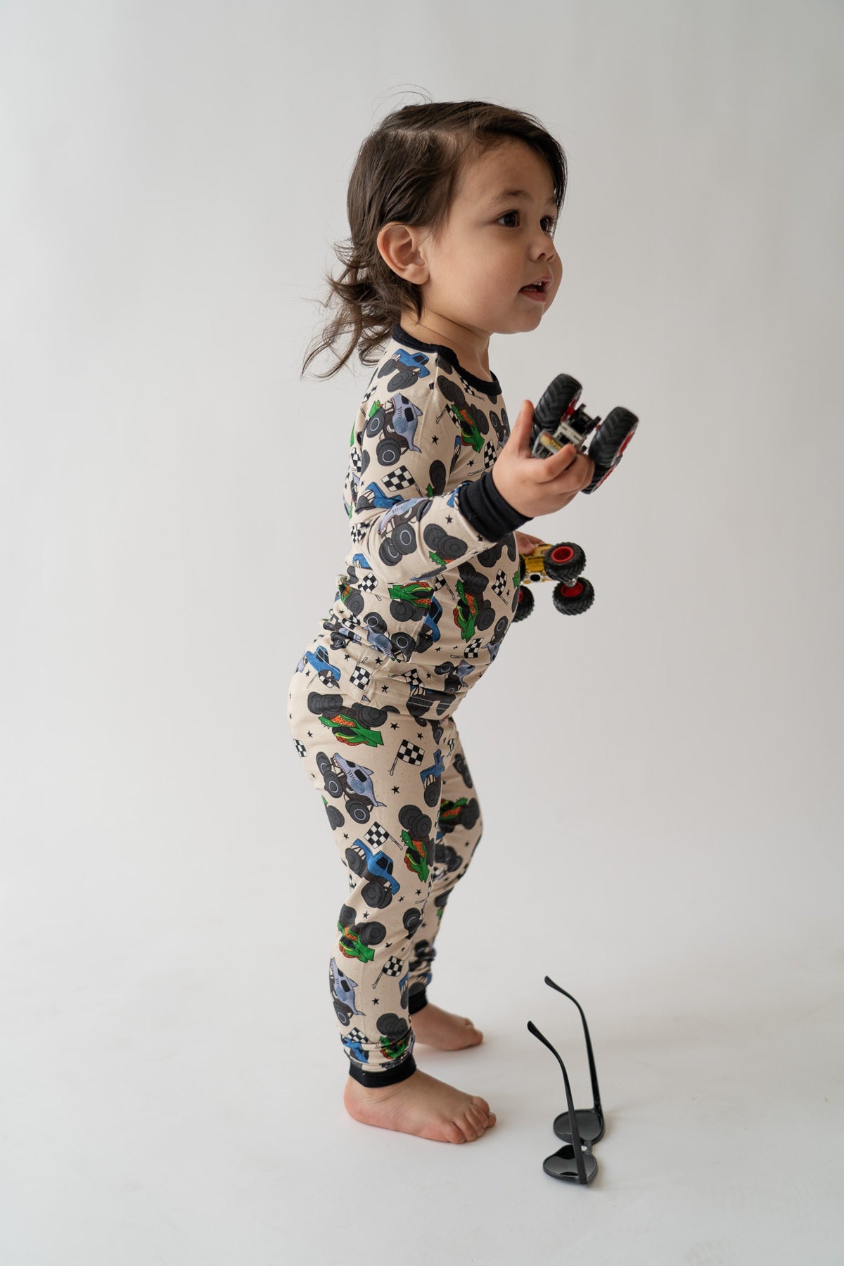 Boy's Bamboo Monster Truck Print 2-piece PJ Set