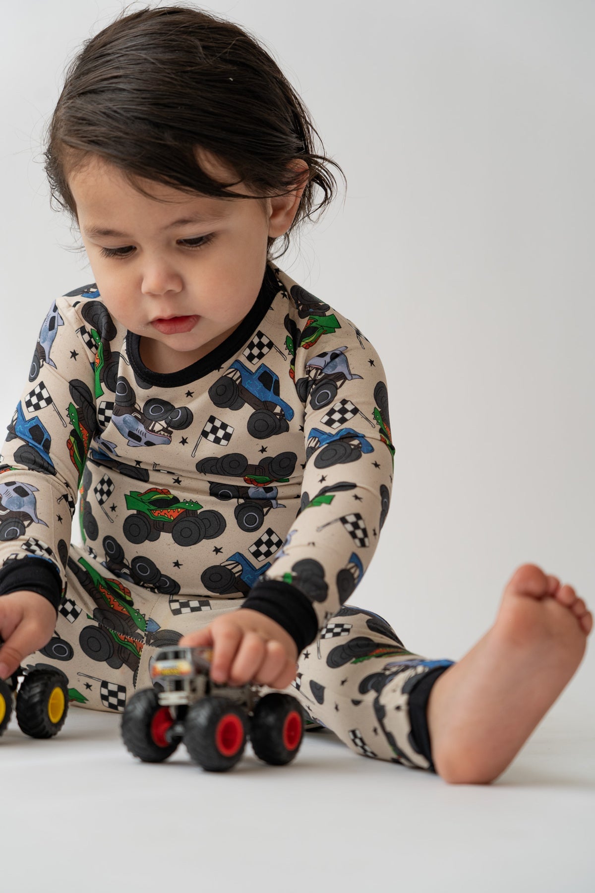 Boy's Bamboo Monster Truck Print 2-piece PJ Set