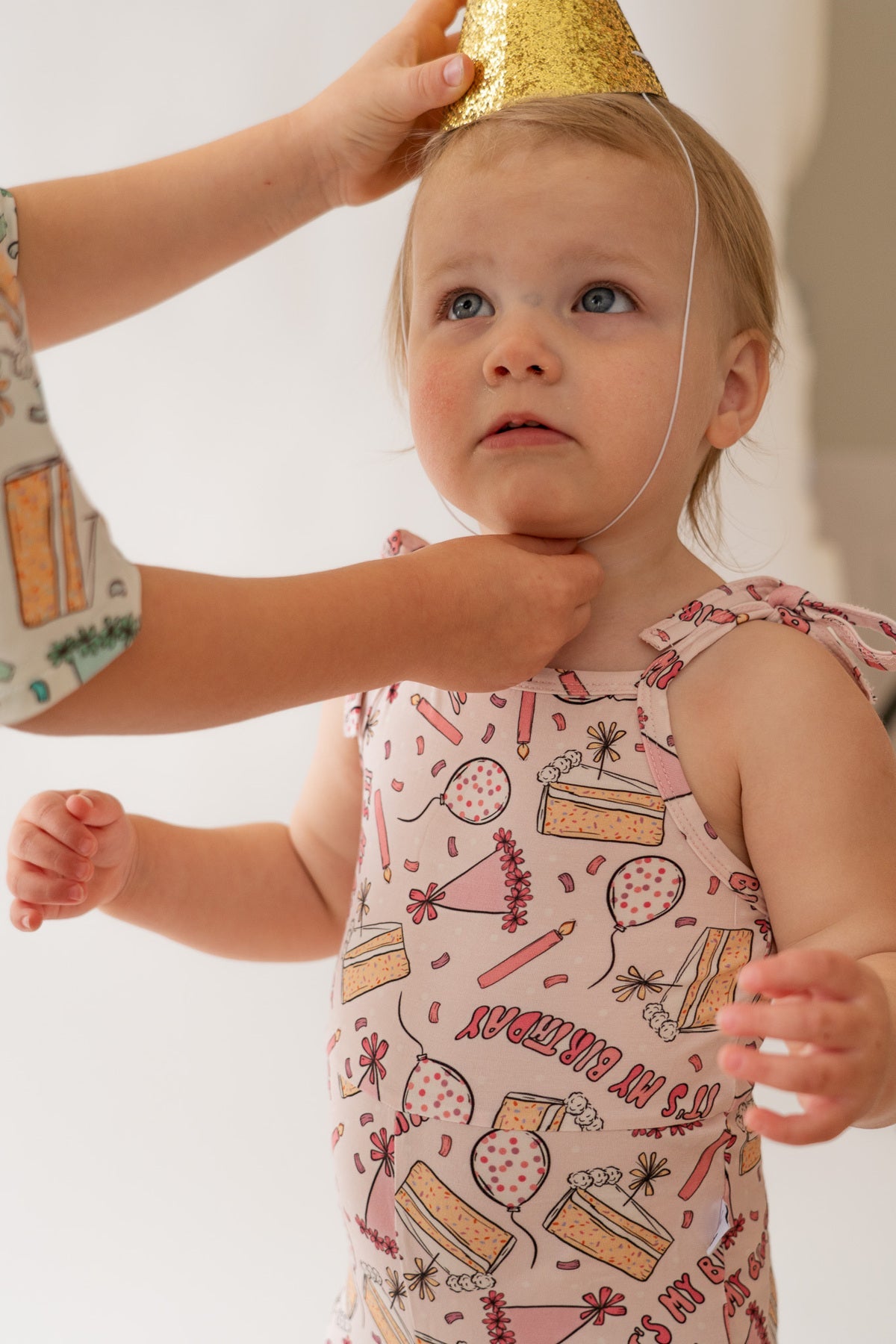 Girls Bamboo & Viscose Tie Straps Birthday Party Print Bell Romper