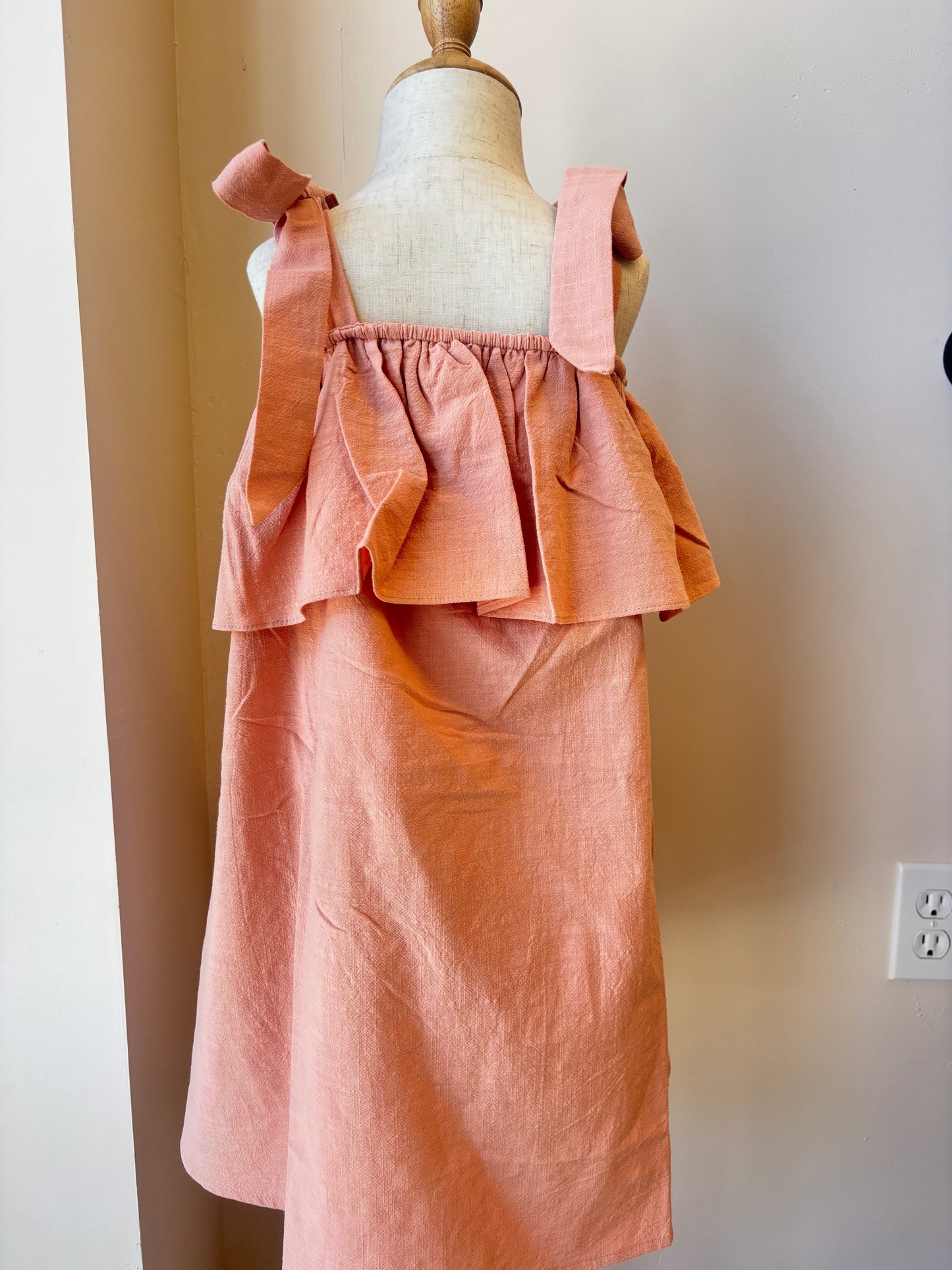 Girl's Pink Cotton Sleeveless Ruffle Tank Baby Doll Dress