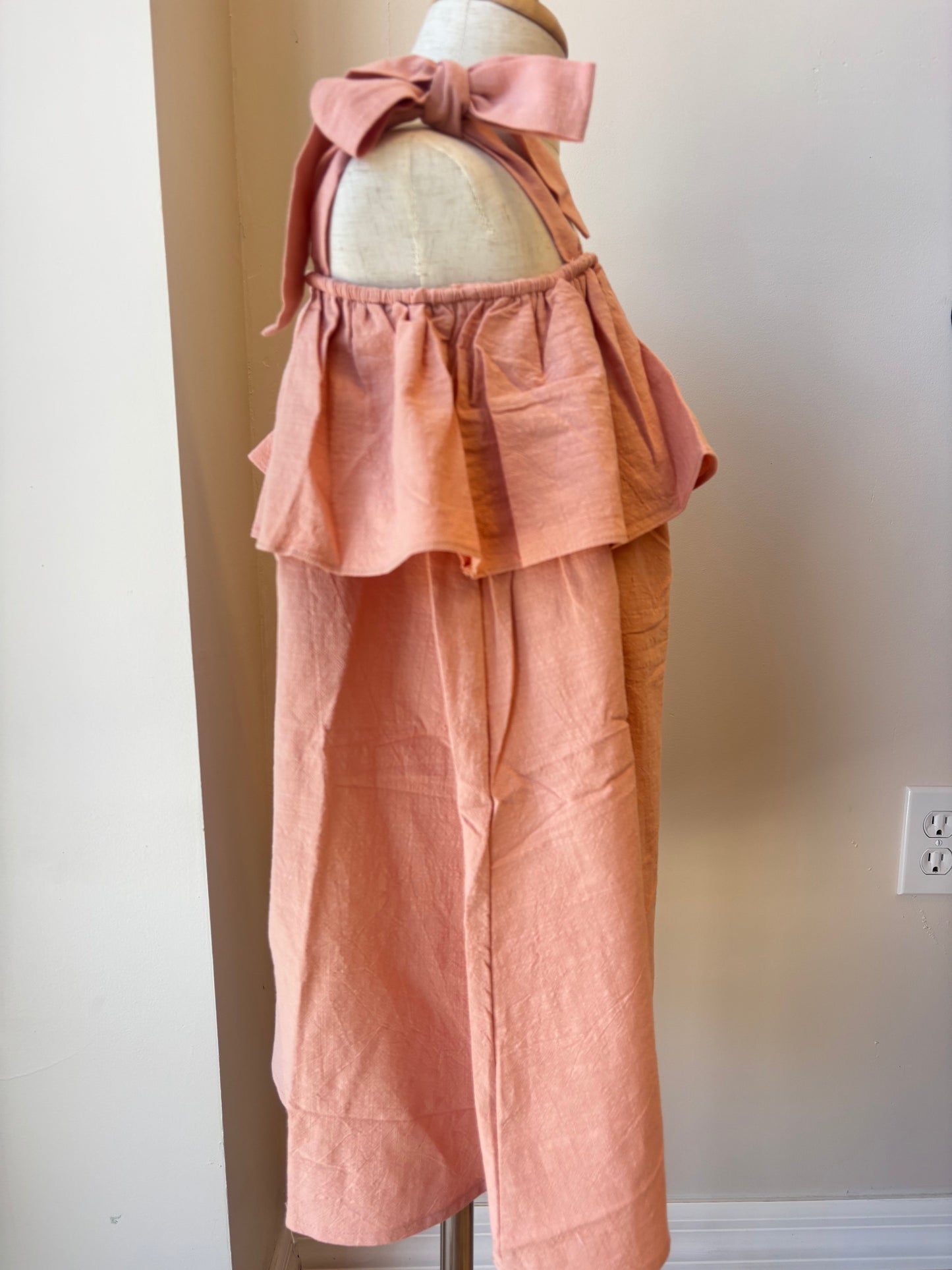 Girl's Pink Cotton Sleeveless Ruffle Tank Baby Doll Dress