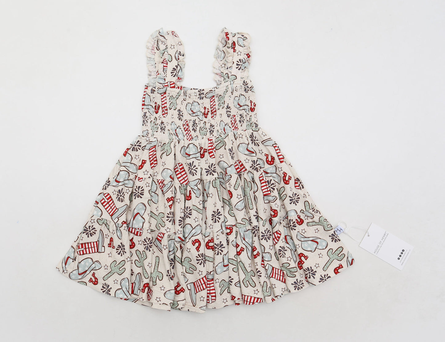 Girl's American Rodeo Print Shirred Dress