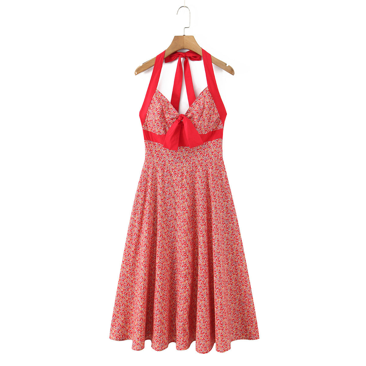 Women's V-neck Floral Print Backless Dress