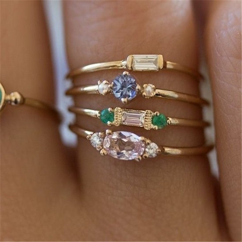 Women's 18K Gold Plated 4-Piece Stacking Ring Set Set