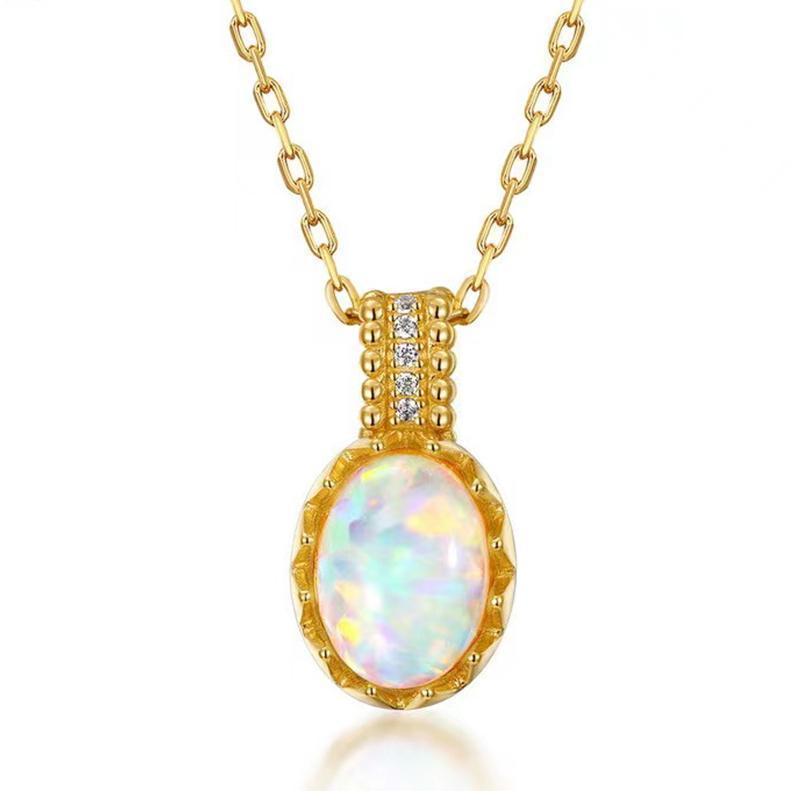Women's Retro Faux Fire Opal Gold Plated Cabochon Ring or Necklace