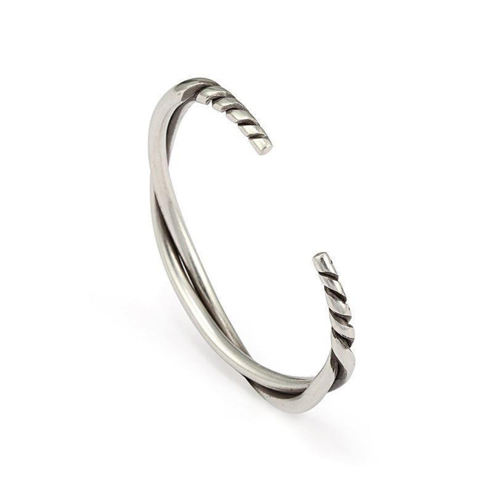 Women's Men's Handmade Pure Silver Thin Twisted Wire Cuff Bracelet