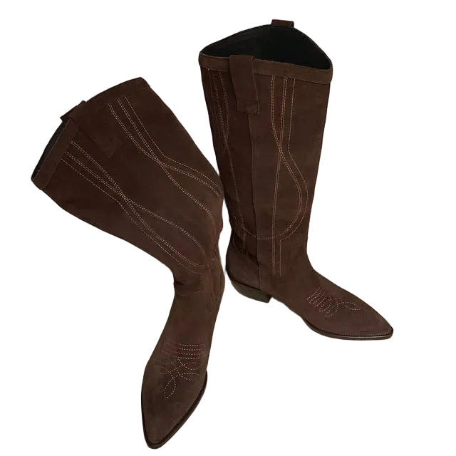 Women's Tall Suede Ranch Style Western Embroidered Cowboy Boots