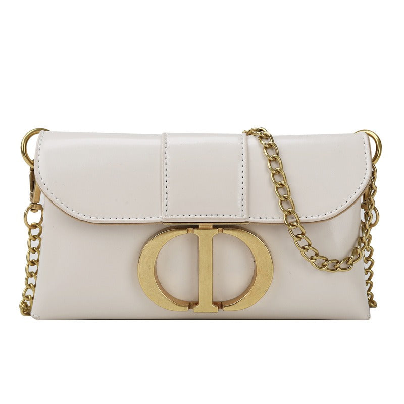 Women's Gold-Tone Metal Chain Shoulder Crossbody Bag Purse with Metal Buckle Closure