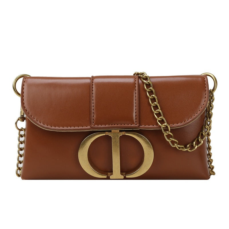 Women's Gold-Tone Metal Chain Shoulder Crossbody Bag Purse with Metal Buckle Closure