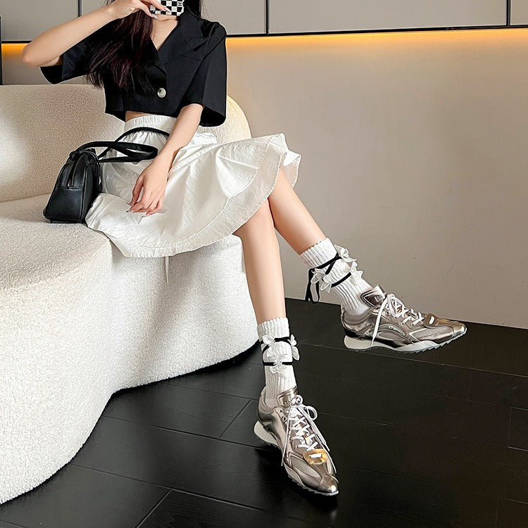 Women's Metallic Silver Thick Sole Pointy Toe Athletic Shoes