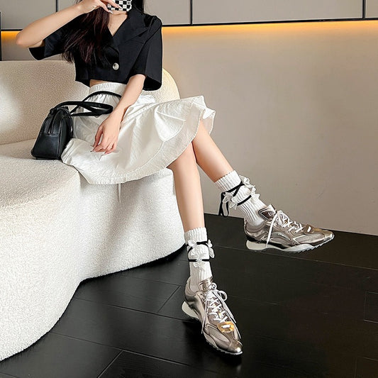 Women's Metallic Silver Thick Sole Pointy Toe Athletic Shoes