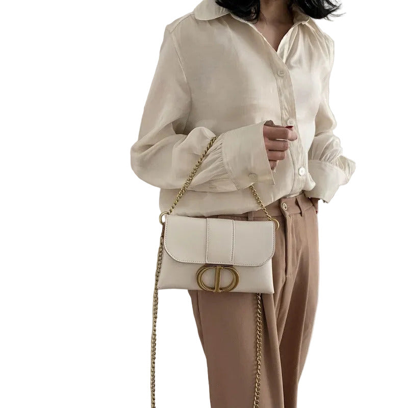 Women's Gold-Tone Metal Chain Shoulder Crossbody Bag Purse with Metal Buckle Closure