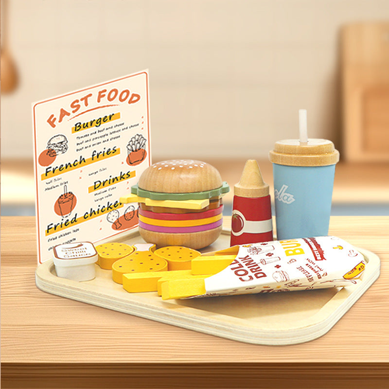 Children's Wooden Puzzle Burger French Fries Sandwich Toy
