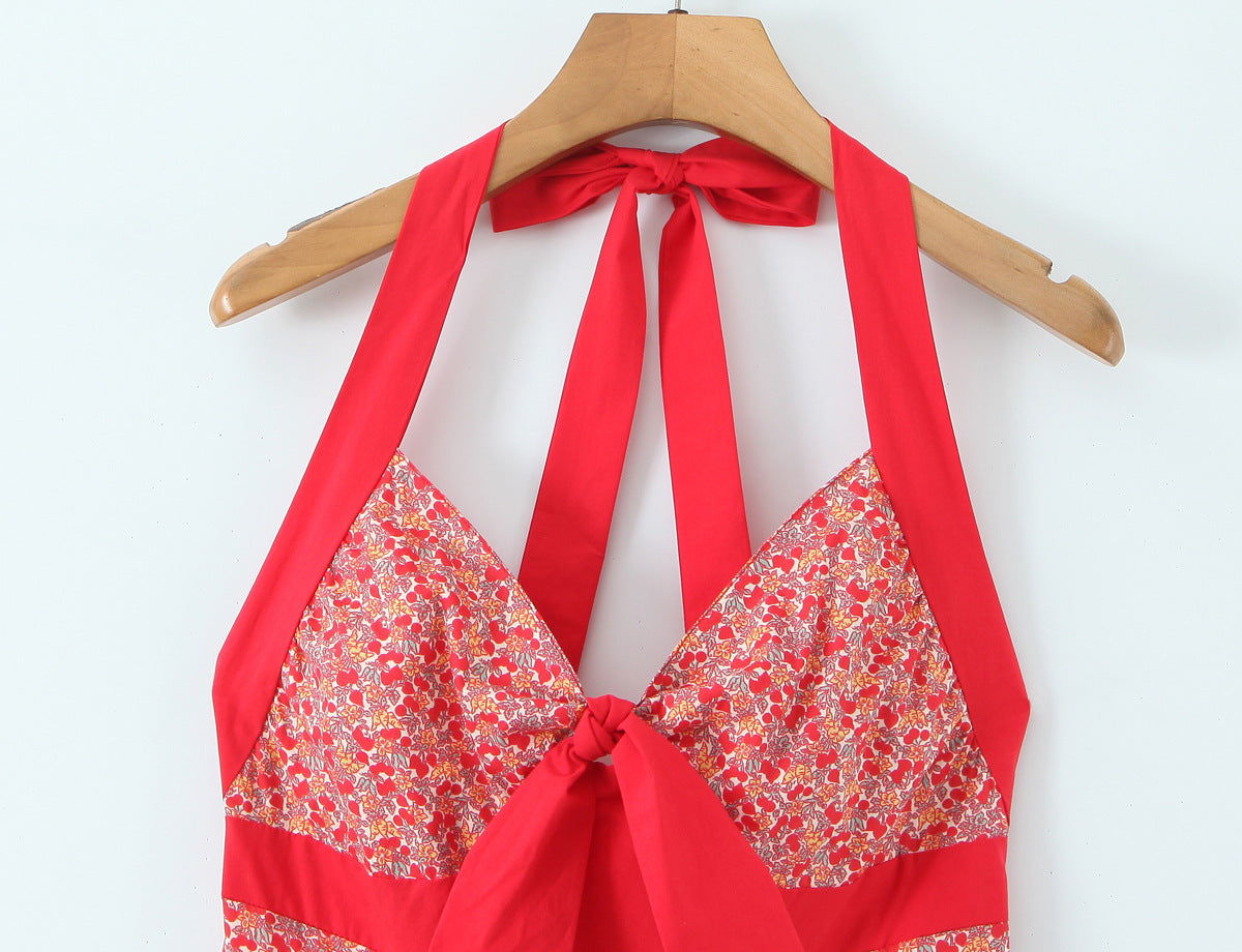 Women's V-neck Floral Print Backless Dress
