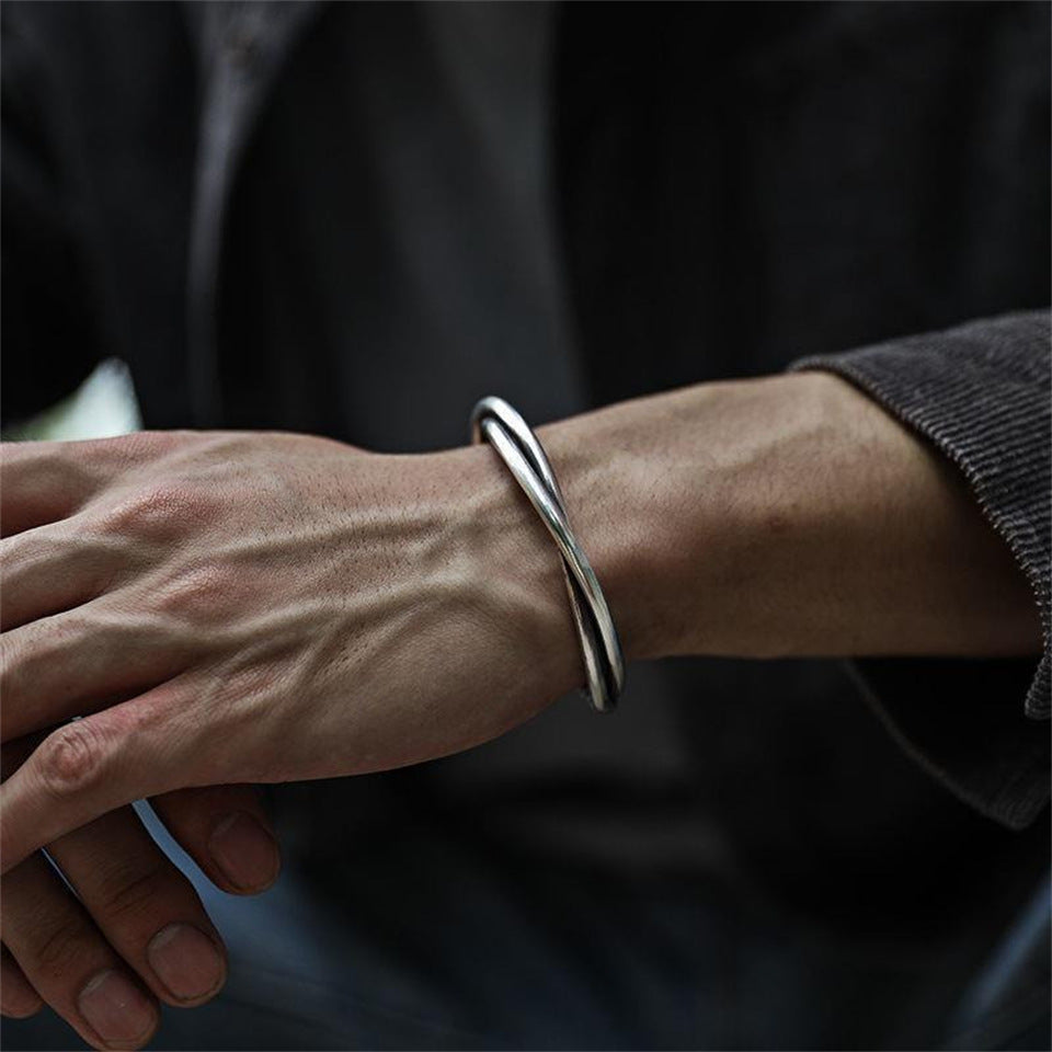 Women's Men's Handmade Pure Silver Thin Twisted Wire Cuff Bracelet