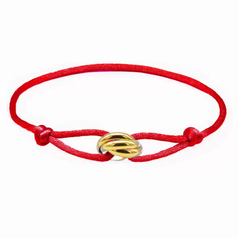 Unisex Woven Cord Bracelet with Stainless Steel Three-Color Classic Eternal Ring