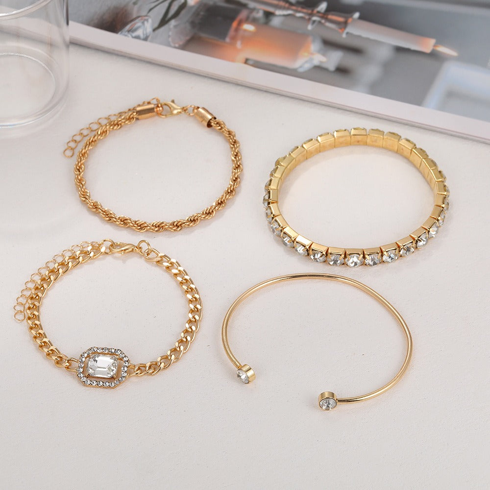 Women's Set of 4 Gold Tone or Silver Tone Rhinestone Bracelet Set