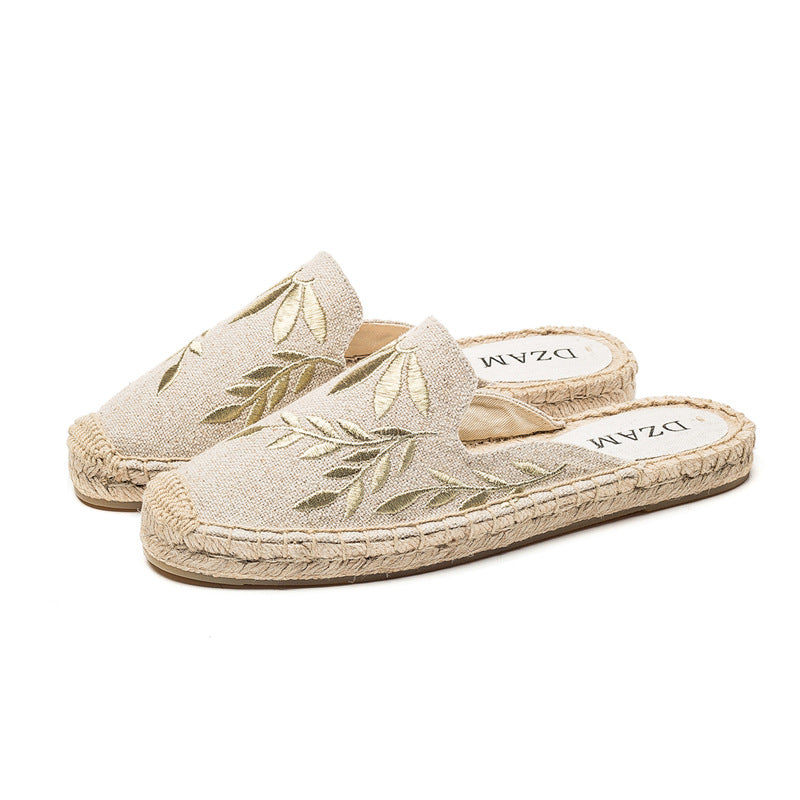 Women's Cute Embroidered Slip-On Open Heel Espadrilles/Shoes