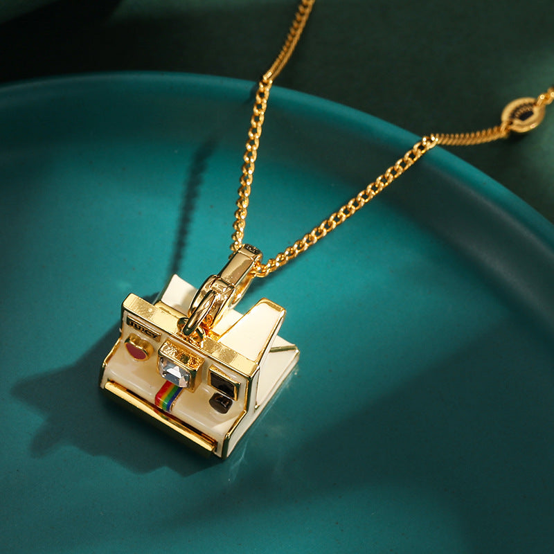 Women's Retro Enamel Glazed Three-Dimensional Vintage Polaroid Camera Pendant or Pendant and Necklace