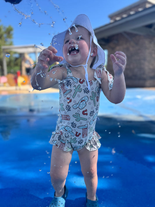 Girls American Rodeo Print One-Piece Swimsuit