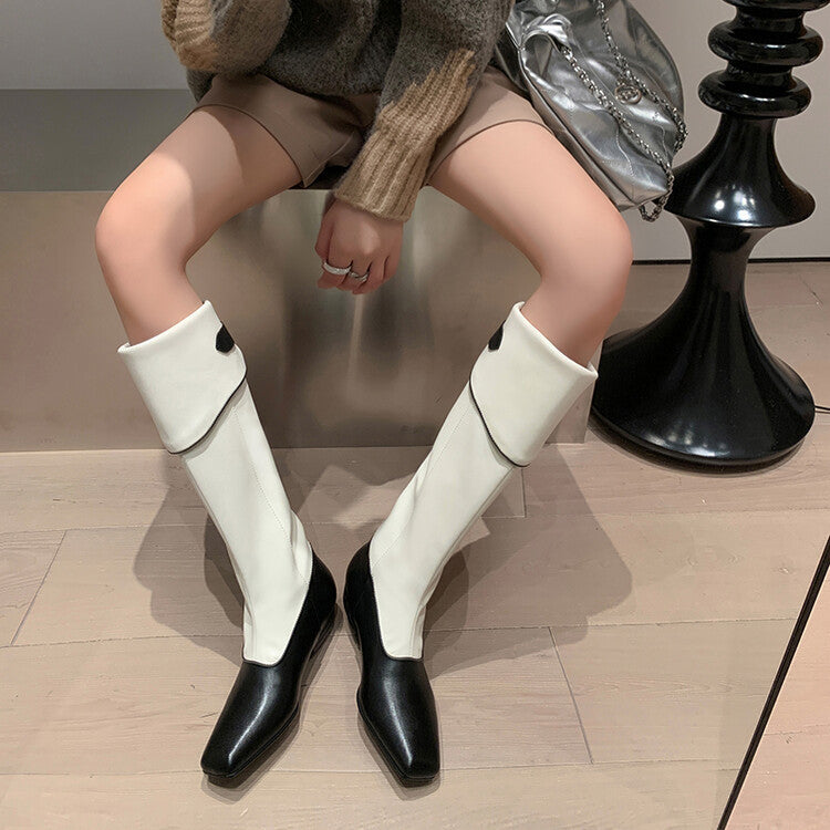 Women's Genuine Leather Tall Boots with Buckle Detail