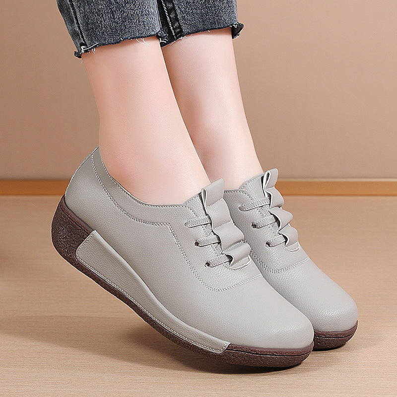 Women's Thick Wedge Sole Genuine Leather Upper Slip-On Casual Sneaker Shoes