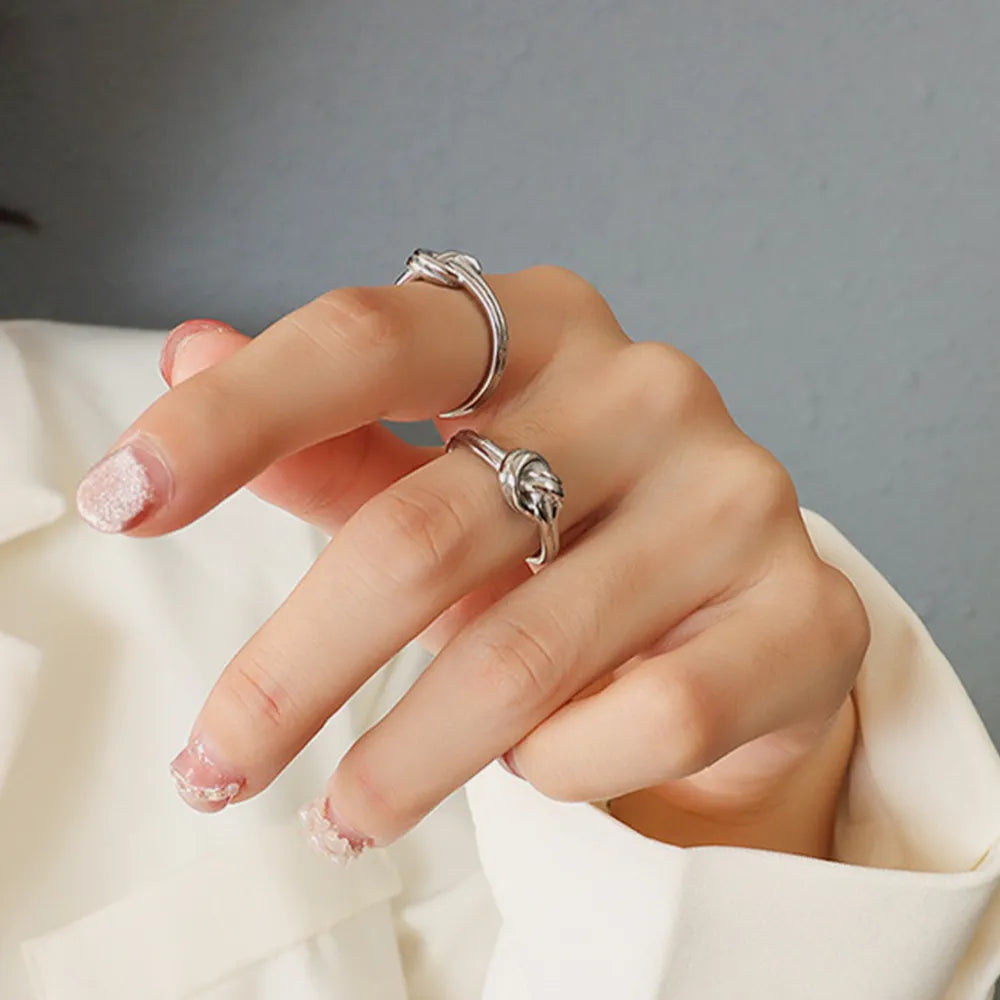 Women's Titanium Steel Gold Tone or Silver Tone Twisted Knot Ring