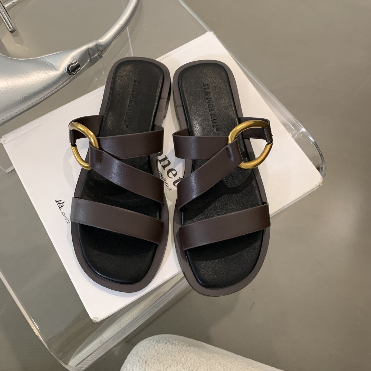 Women's Open-toe Sandals with Gold-tone Buckle Detail