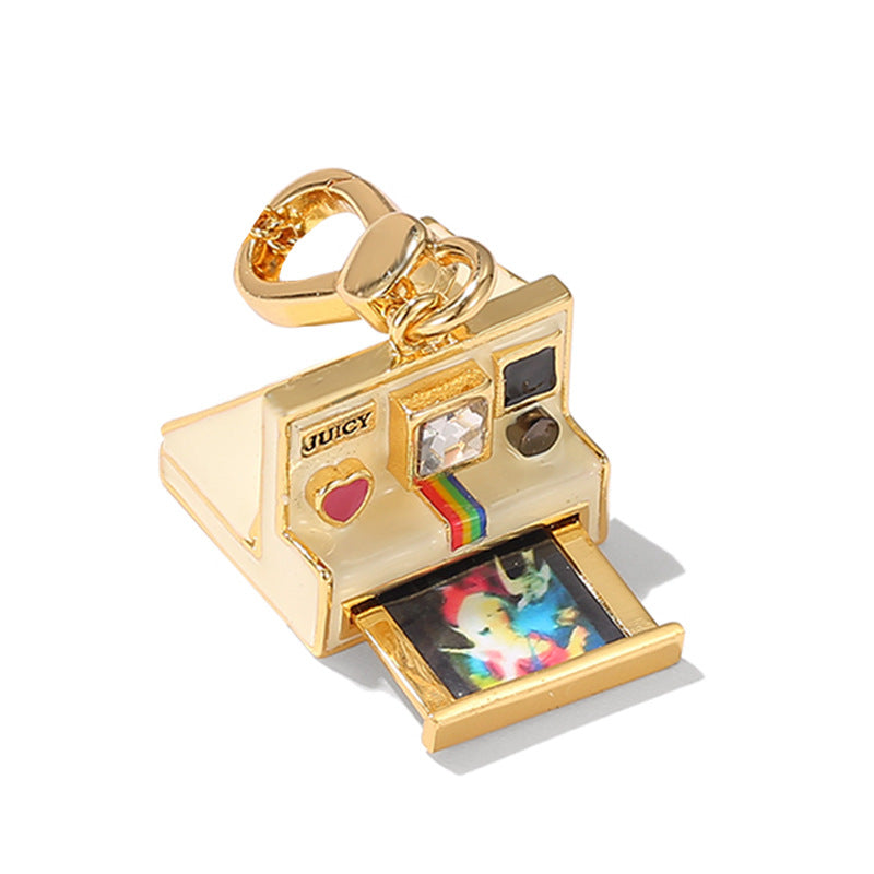 Women's Retro Enamel Glazed Three-Dimensional Vintage Polaroid Camera Pendant or Pendant and Necklace