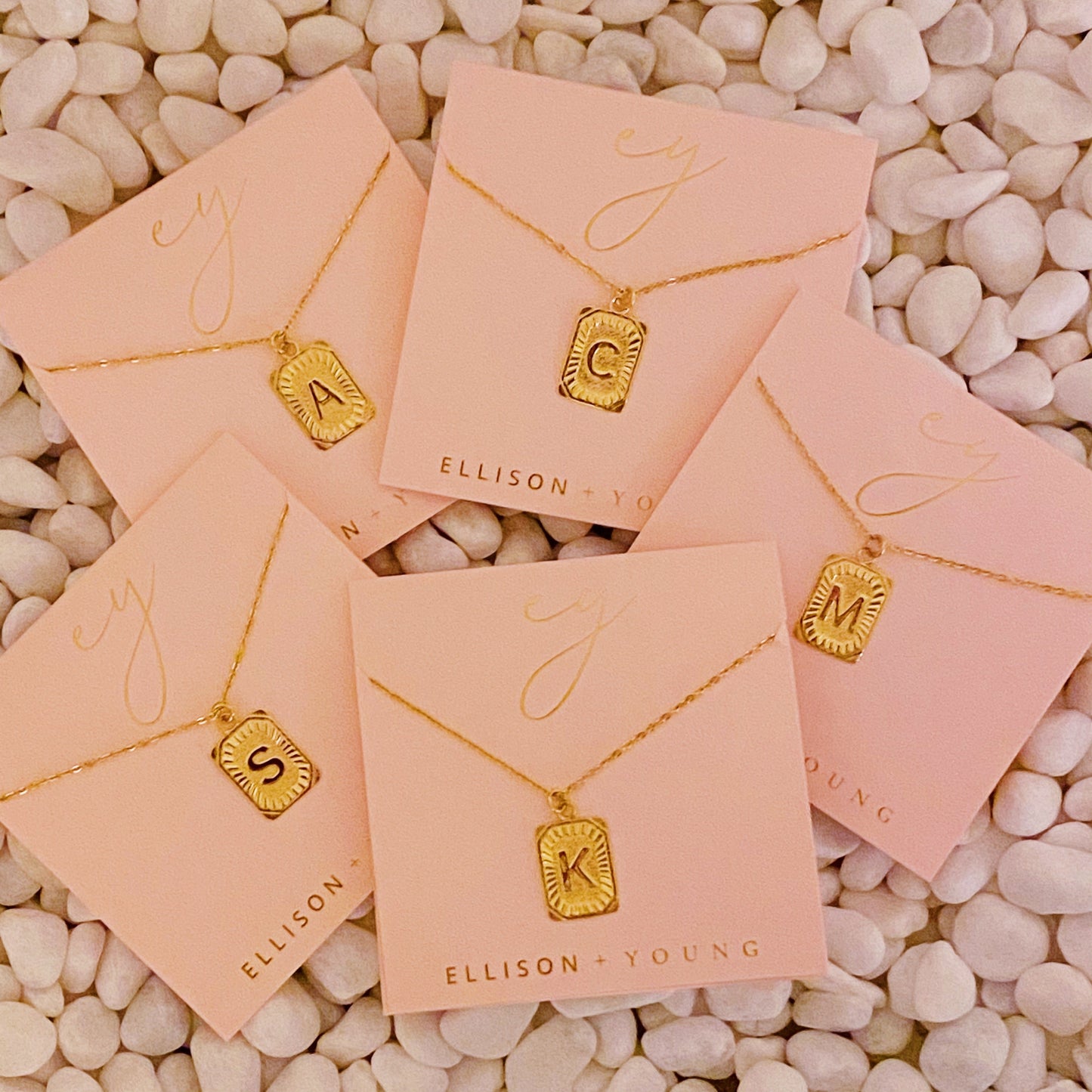 Trendy gold bar inspired Aztec style initial charm with pretty chain - Art Deco Initial Necklace