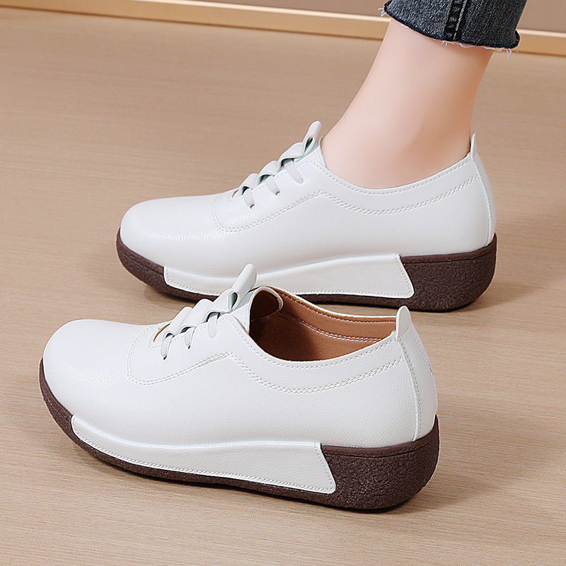 Women's Thick Wedge Sole Genuine Leather Upper Slip-On Casual Sneaker Shoes