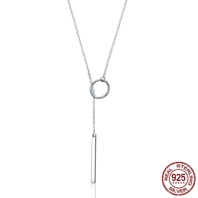 Women's Simple Modern Round and Bar Sterling Silver S925 Necklace