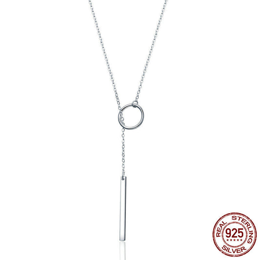 Women's Simple Modern Round and Bar Sterling Silver S925 Necklace