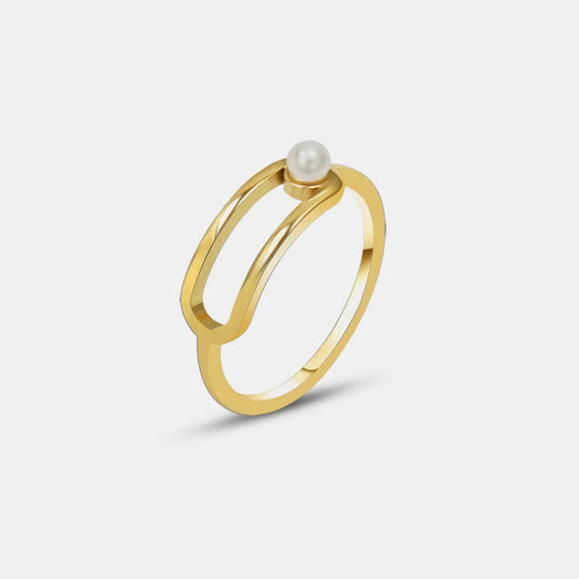 Geometric Circular Pearl Ring Titanium Steel PVD Vacuum Gold Plated Ring