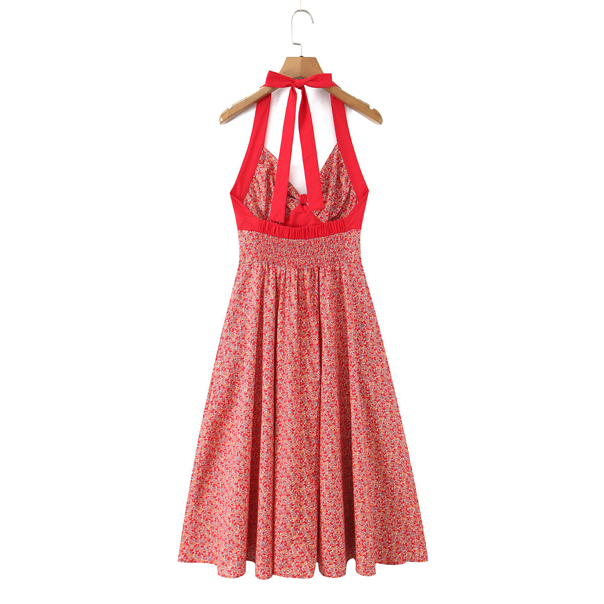Women's V-neck Floral Print Backless Dress
