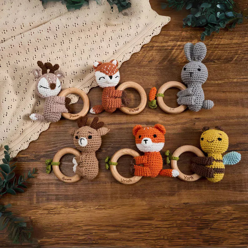 Adorable Crochet Knit Baby Teether Rattle - Multiple Styles