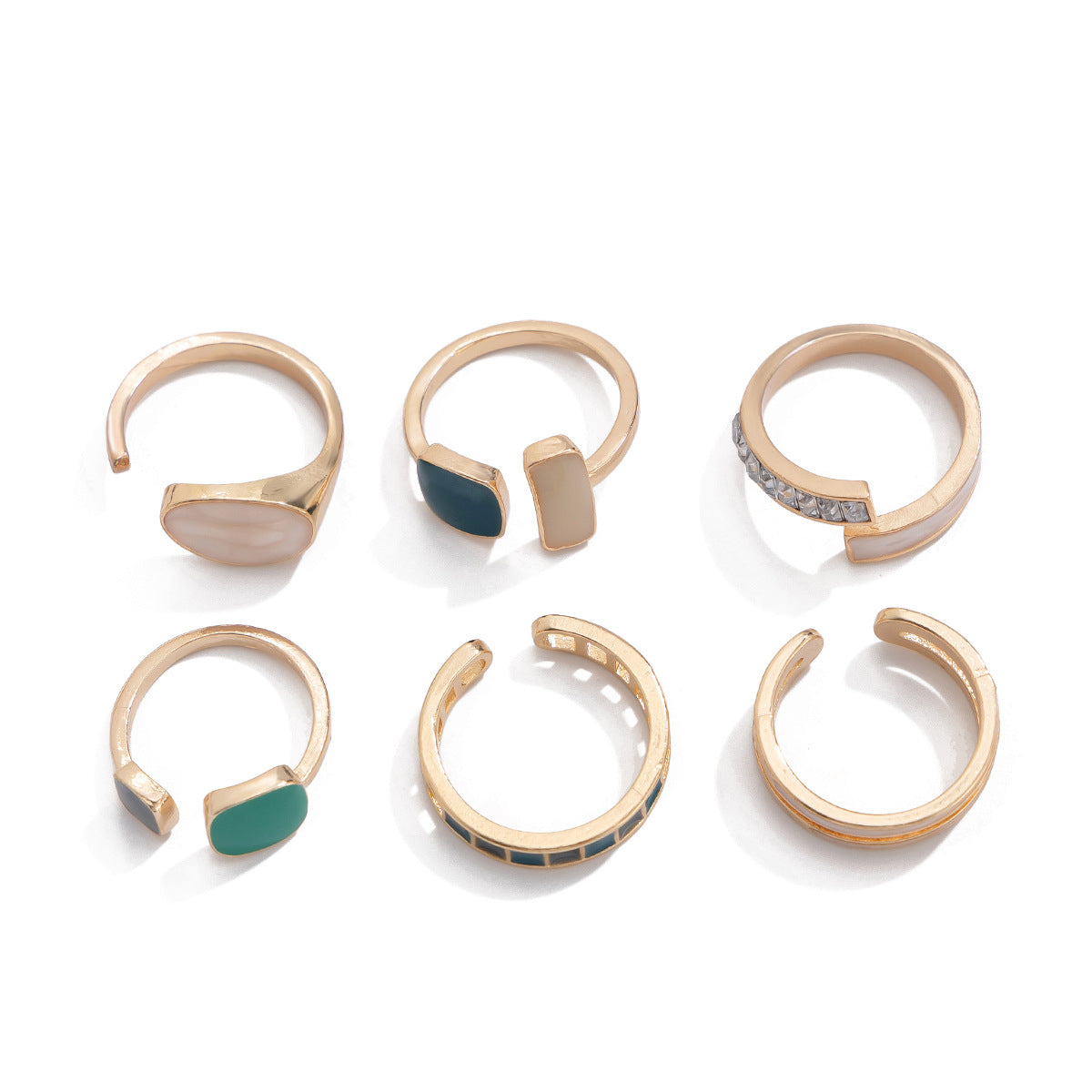 Women's Set of 6 Gold Tone or Silver Tone Alloy Ring Set