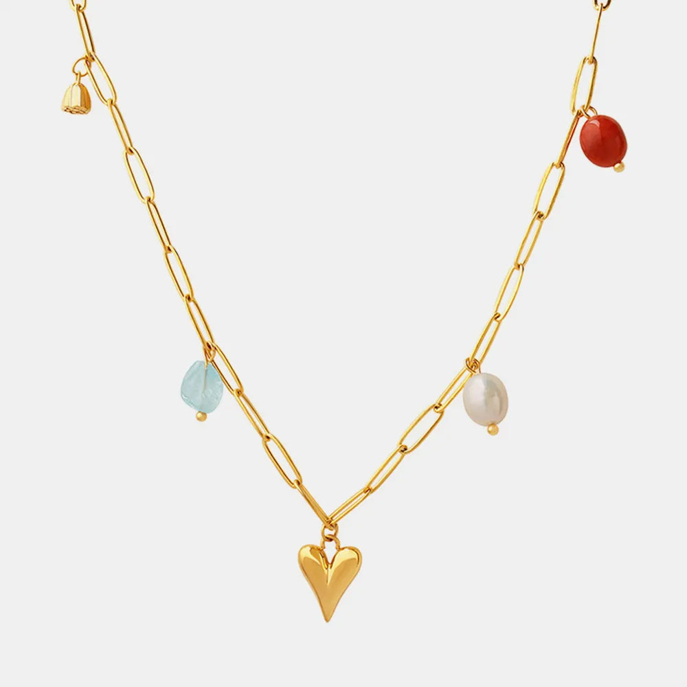 Women's Gold Tone Titanium Steel Heart Pendant Charm Necklace