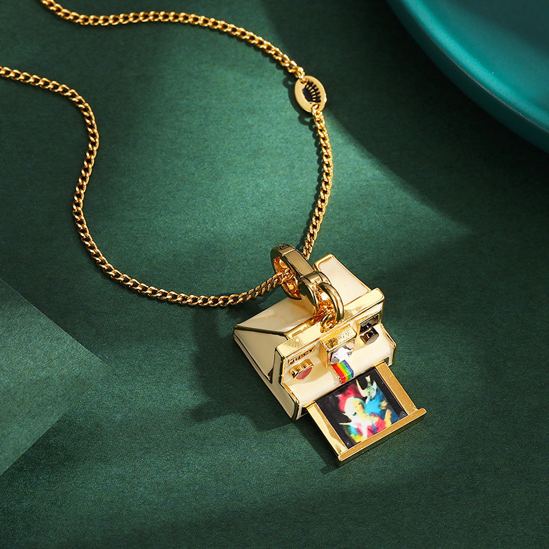 Women's Retro Enamel Glazed Three-Dimensional Vintage Polaroid Camera Pendant or Pendant and Necklace