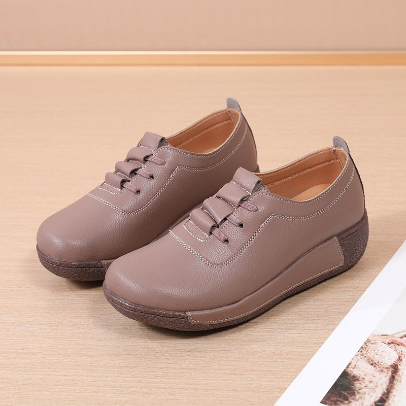 Women's Thick Wedge Sole Genuine Leather Upper Slip-On Casual Sneaker Shoes